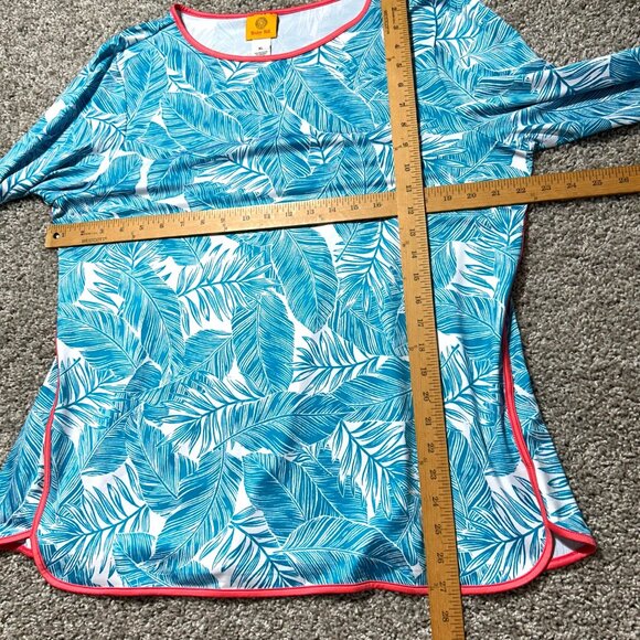 Ruby Rd. Tropical Leaf Print Tunic Womens XL White Blue 3/4 Sleeve - Picture 7 of 8